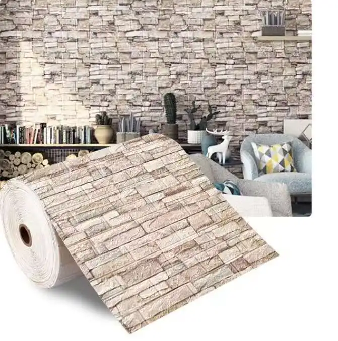 70cm*300cm 3D Foam Brick Pattern DIY Waterproof Wall Stickers Living Room Bedroom Background Decoration Renovated Wallpaper