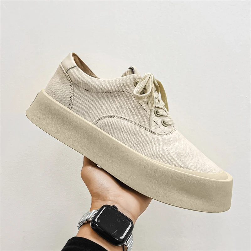 

Spring New Sport Style Street Teenagers Hombre Daily Dress Flat Sneakers For Men's Solid White Casual Height Increasing Shoes