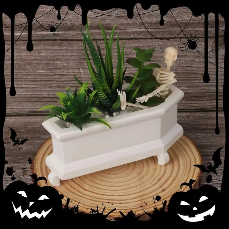 

Skull Fake Plant Coffin Faux Indoor Plants Skeleton In The Coffin Desktop Props For Home Table Bedroom Small Flower Pot