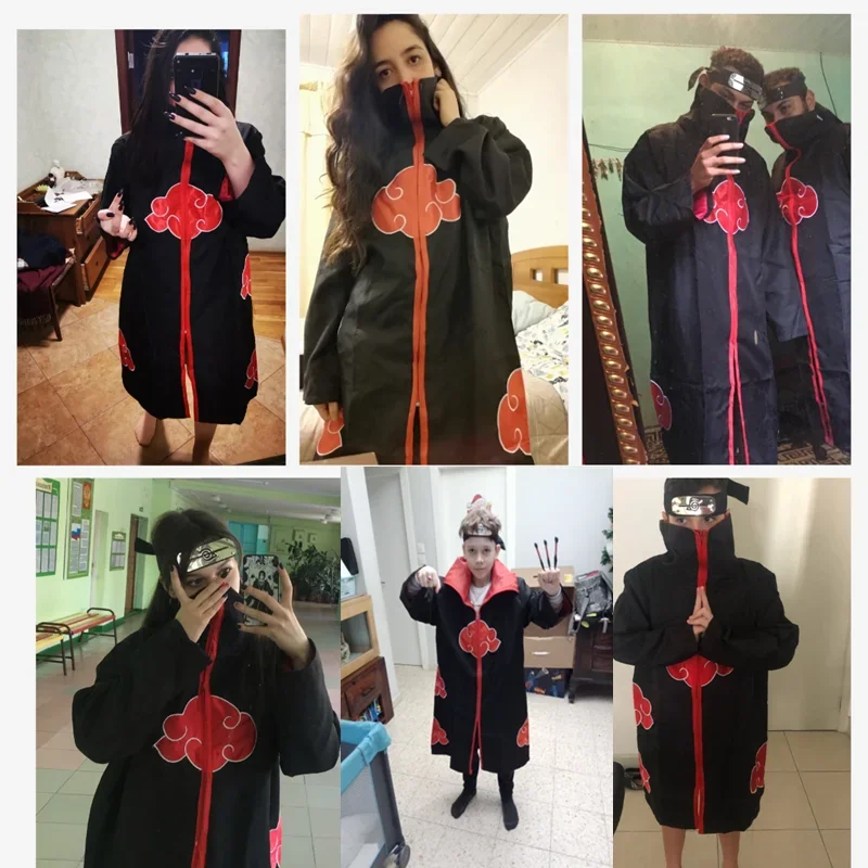 Anime Ninja przebranie na karnawał Halloween Dawn organizacja szata haftowana czerwona chmura płaszcz unisex czarna szata naszyjnik pierścień