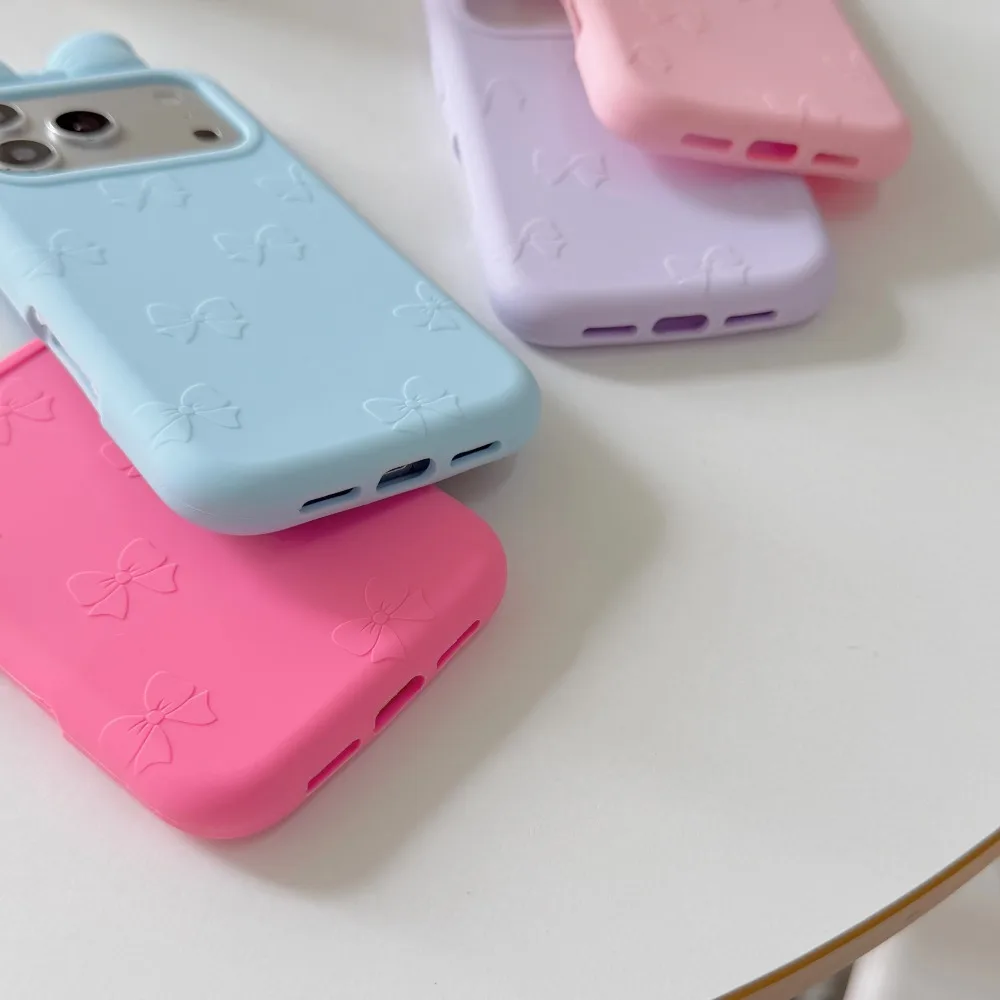 Einfarbige 3D-Schleife Silikon-Handyhülle für iPhone 18 17 Pro Max 16 15 Plus 14 Pro Weiche Niedliche Mädchenhafte Ästhetische Schutzhülle – Detail 7