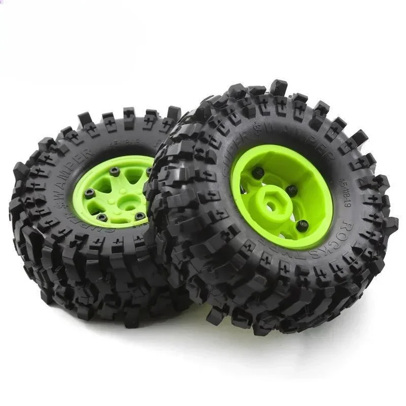 

4PCS Green plastic wheel hub 1.9" Rubber Rock Tyres Wheel Tires for 1:10 RC Crawler Car Axial SCX10 90046 AXI03007 TRX4 Redcat