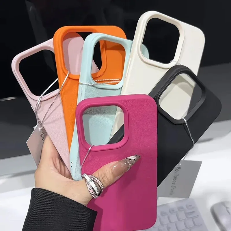 Soft Candy Color Lichee Pattern Silicone Phone Case  For iPhone 11 12 13 14 15 16 Pro Max Plus X XS XR Shockproof Bumper Cover