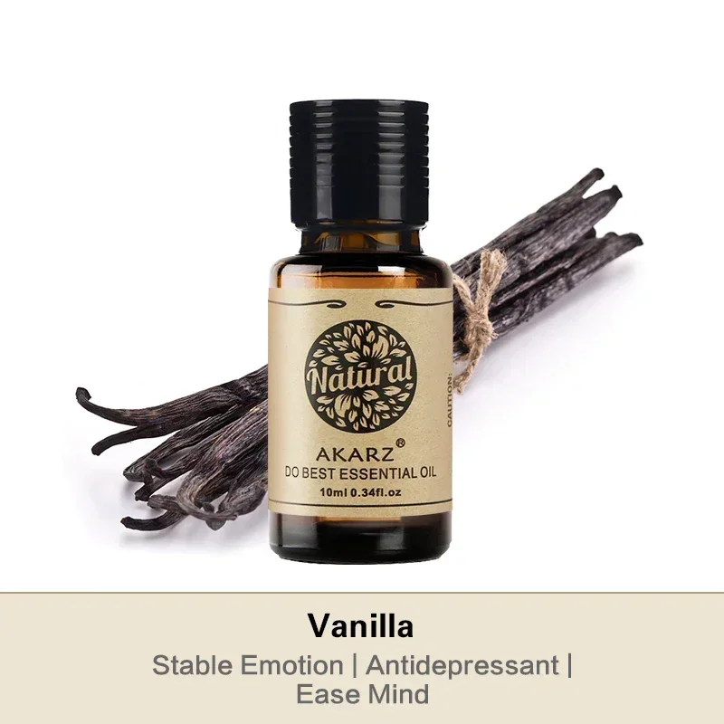 AKARZ Vanilla Essential Oil Natural Aromatherapy for Skin Body Hair Care, Candle,Soap,Making, DIY,Massage Aroma 10ml Vanilla Oil