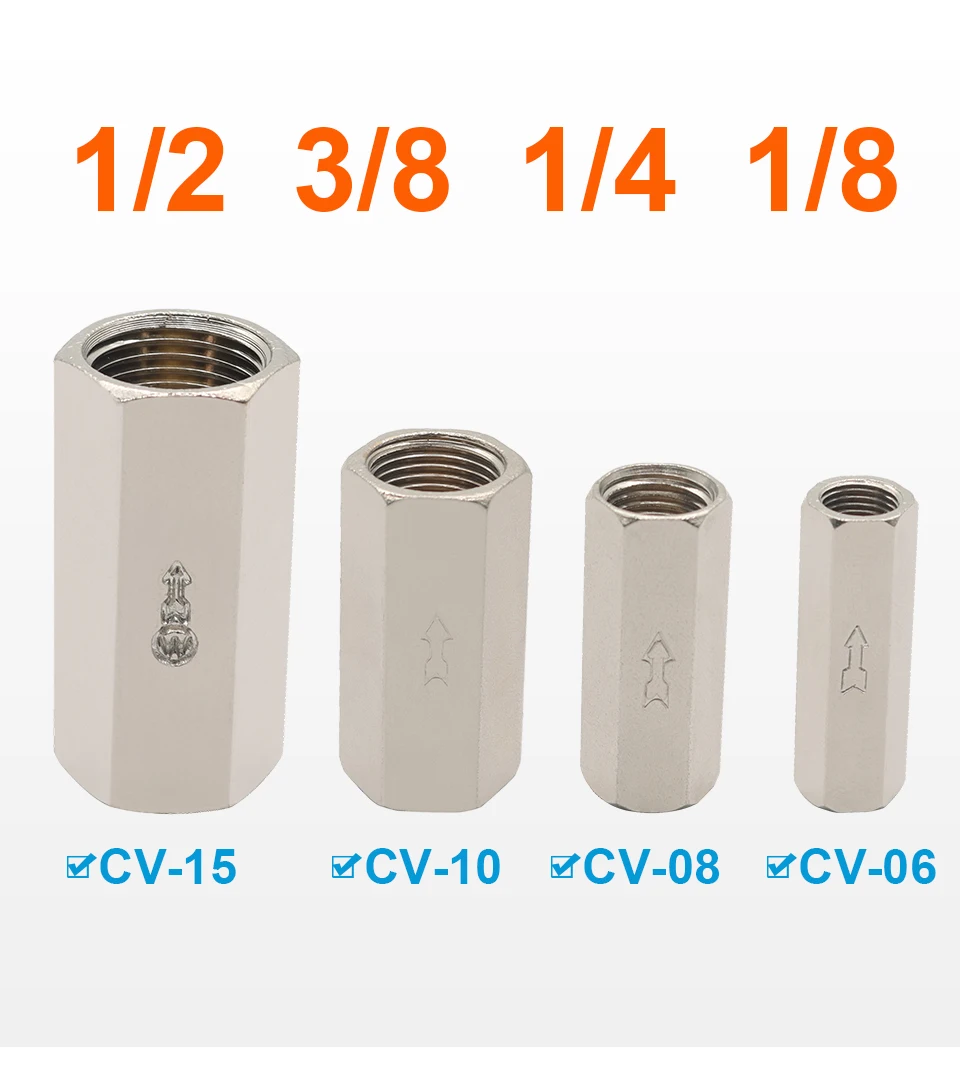 صمام لولبي CV Pneumatic Check Valve Control Valve Air Valve 1/8 1/4 3/8 1/2 3/4 BSP Internal Threaded Brass Pneumatic One-Way Check الهواء المضغوط — تفصيل 1