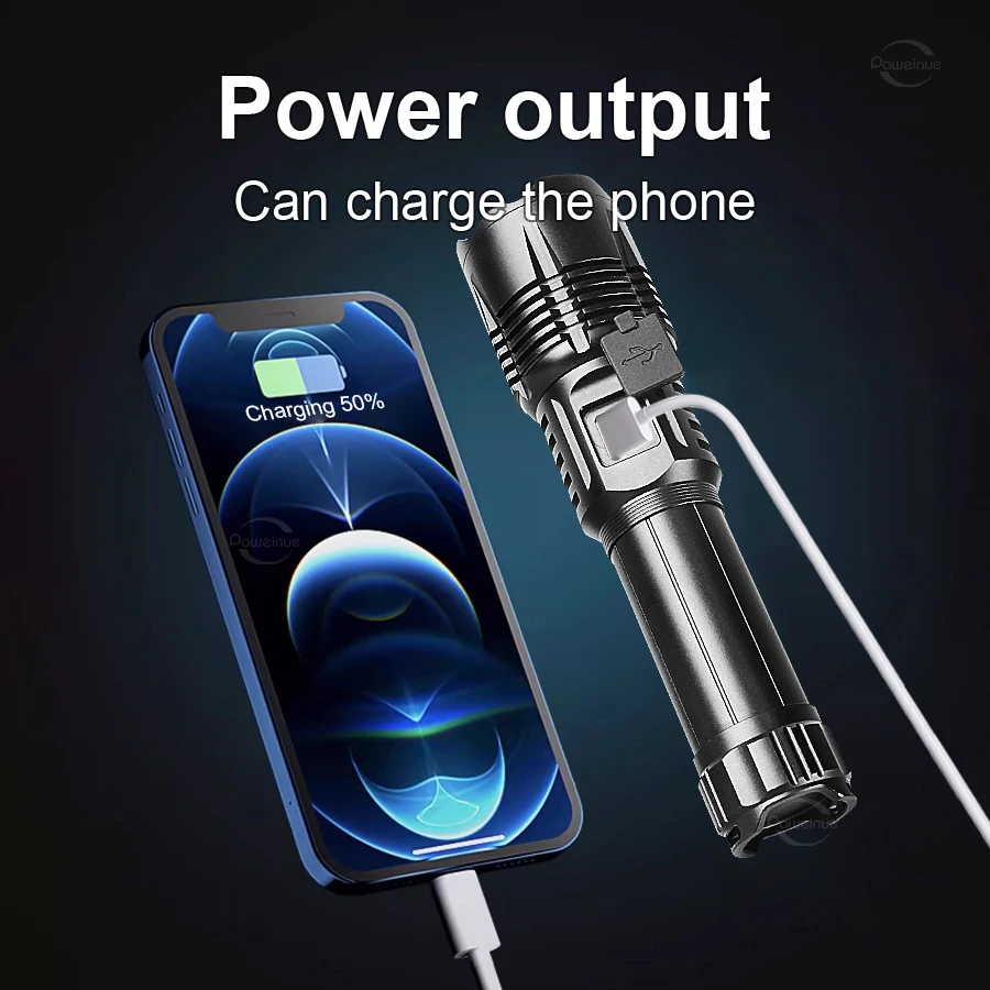 High Power LED Flashlight White Laser Ultra Bright Long Range Lantern Outdoor Tactical Flashlight Waterproof Camping Torch