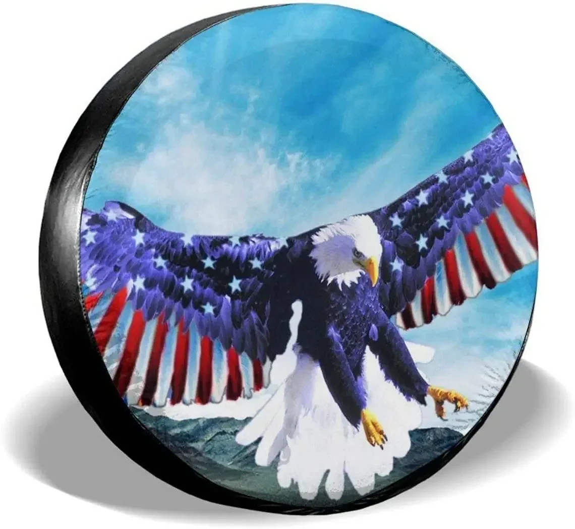 Eagle Car Spare Tire Cover American Flag Tire Covers Camping Waterproof Wheel Protectors For Camper Travel Trailer RV SUV Truck