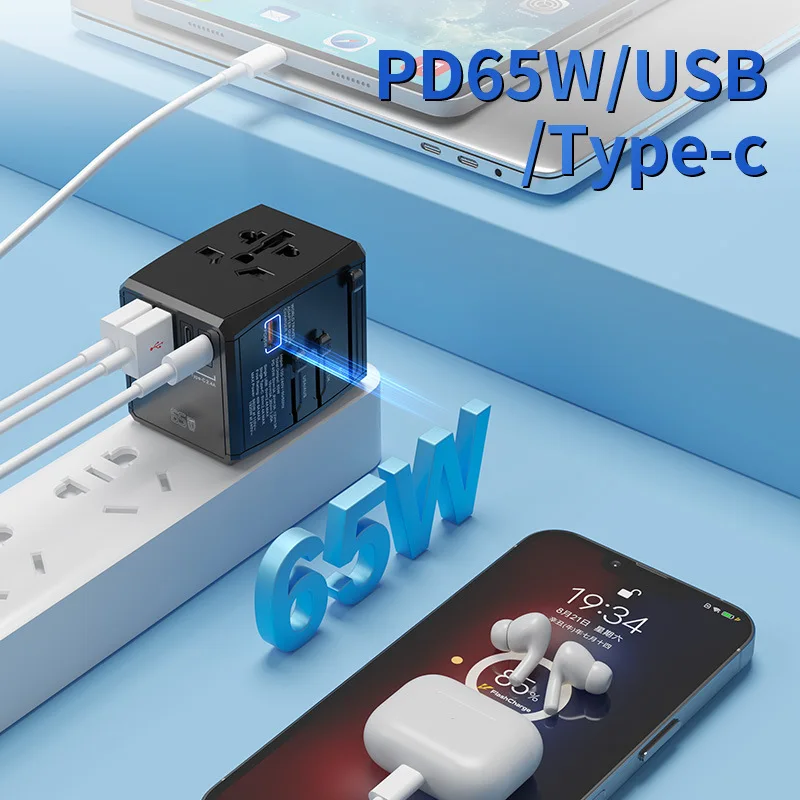 Universal Travel Adapter, 45W GaN Travel Plug Adapter with U
