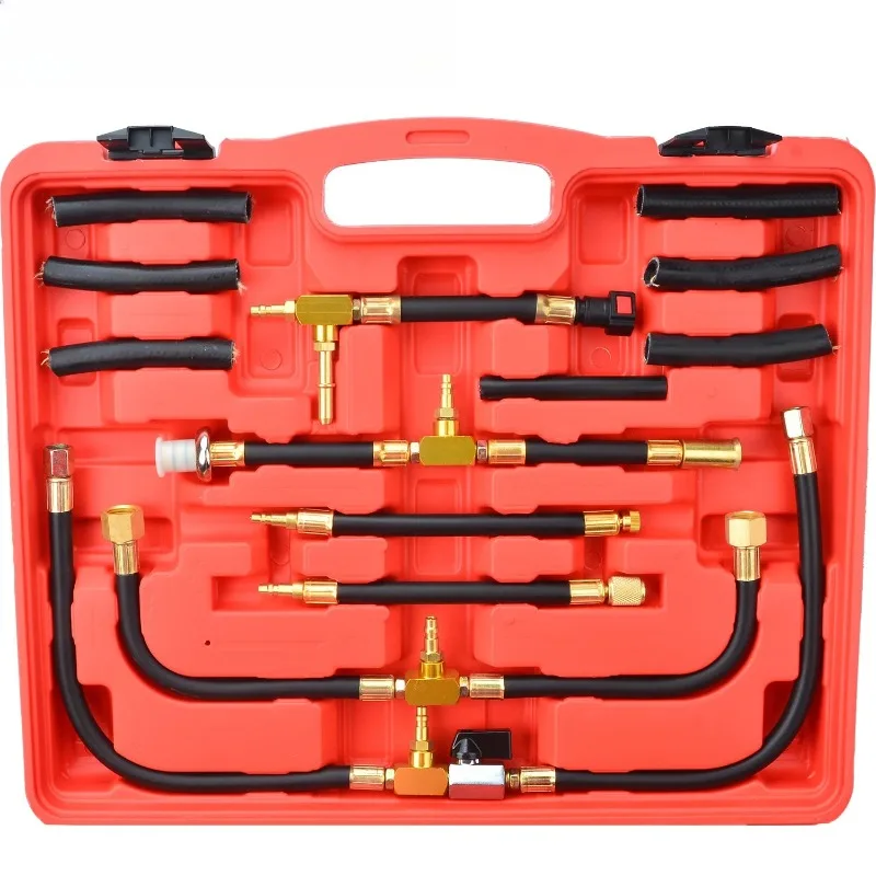 TU-443 Automotive Fuel Pressure Gauge Tester Injection Kit 0-140 PSI Dual Dial Accurate Reading Car Manometer Flow Trucks Tools