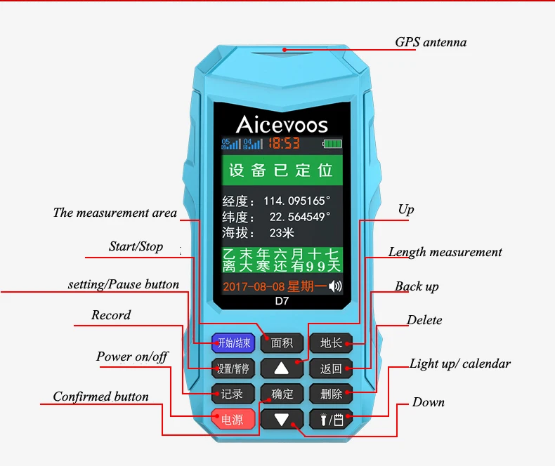أداة قياس منطقة الأرض GPS المحمولة عالية الدقة D7