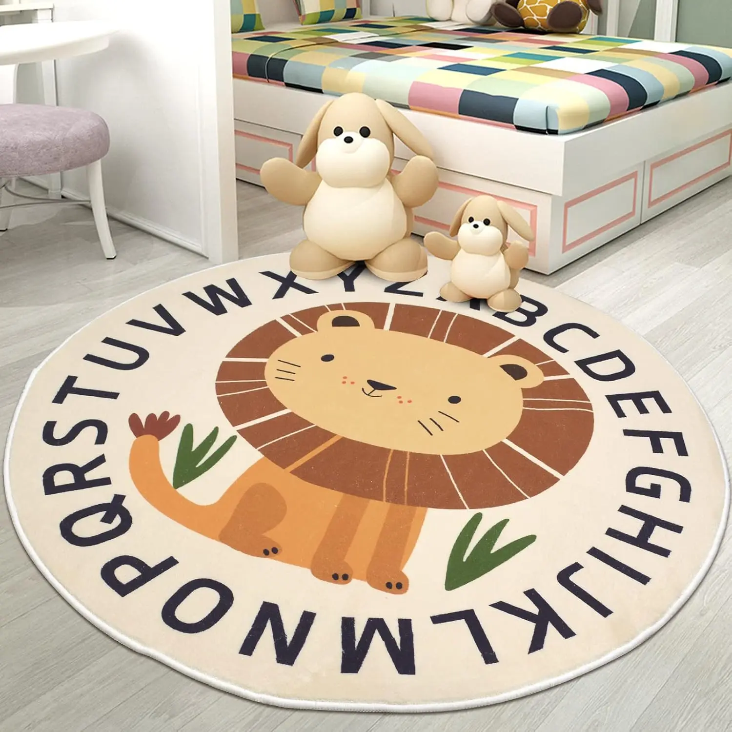 Educational Alphabet ABC Learning Play Rug Mat Nursery Decor Cute Lion Dog Animal Print Soft Plush Floor Carpet for Kids Childre