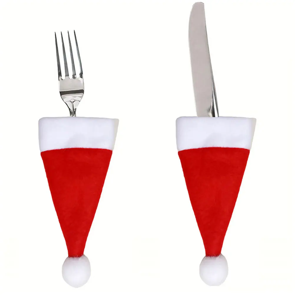 

48Pcs Christmas Mini Santa Hat Fork Cutter Covers Xmas Tableware Covers Dining Table Decor Xmas Supply Mini Santa Hats