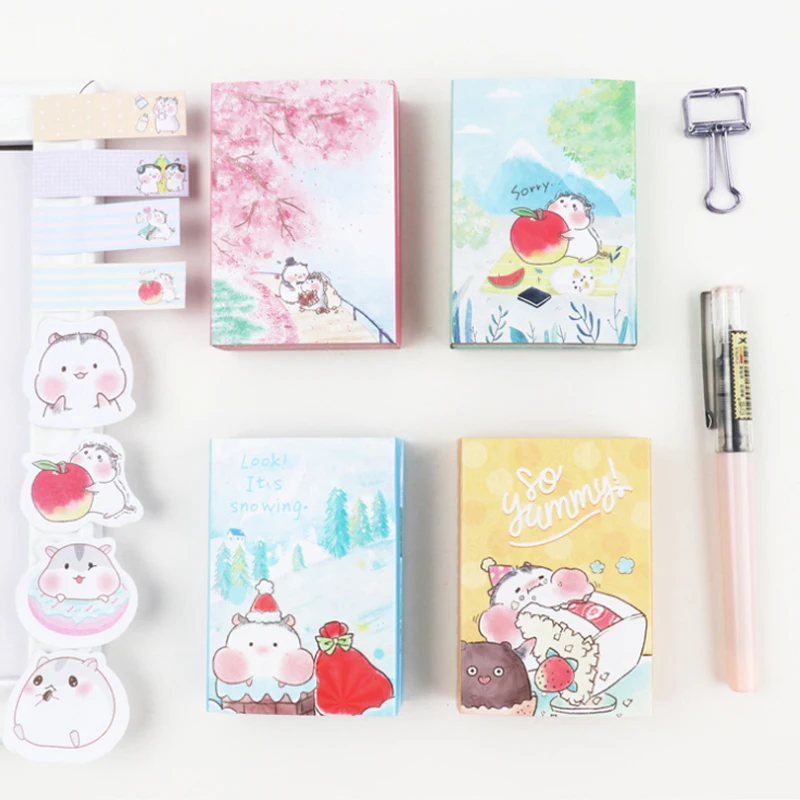 1book Kawaii Animals Melody 6 Folding Memo Pad Sticky Notes Hamster Memo Notepad Bookmark Gift Stationery