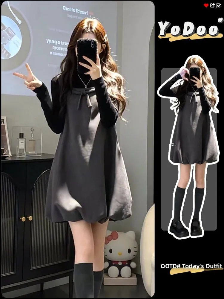 

Gray Flower Bud Vest Dress Women's Fashion plus Size Winter Slimming Short Silhouette Korean Style College Windbreaker