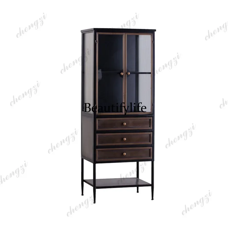 A52 American light luxury glass cabinet living room figure handicraft display cabinet industrial style multi-drawer storage cabi view 6