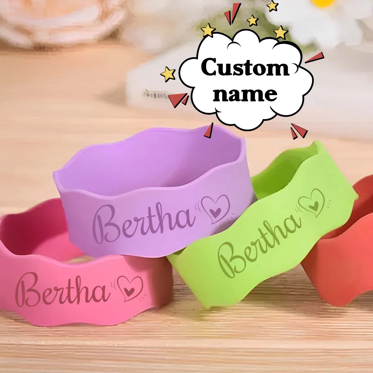 Custom Name Silicone Tumbler Sleeve Band Stretch Soft Anti-Scratch Cup Grip Wrap Outdoor Travel Water Bottle Decor Custom Kid Gi