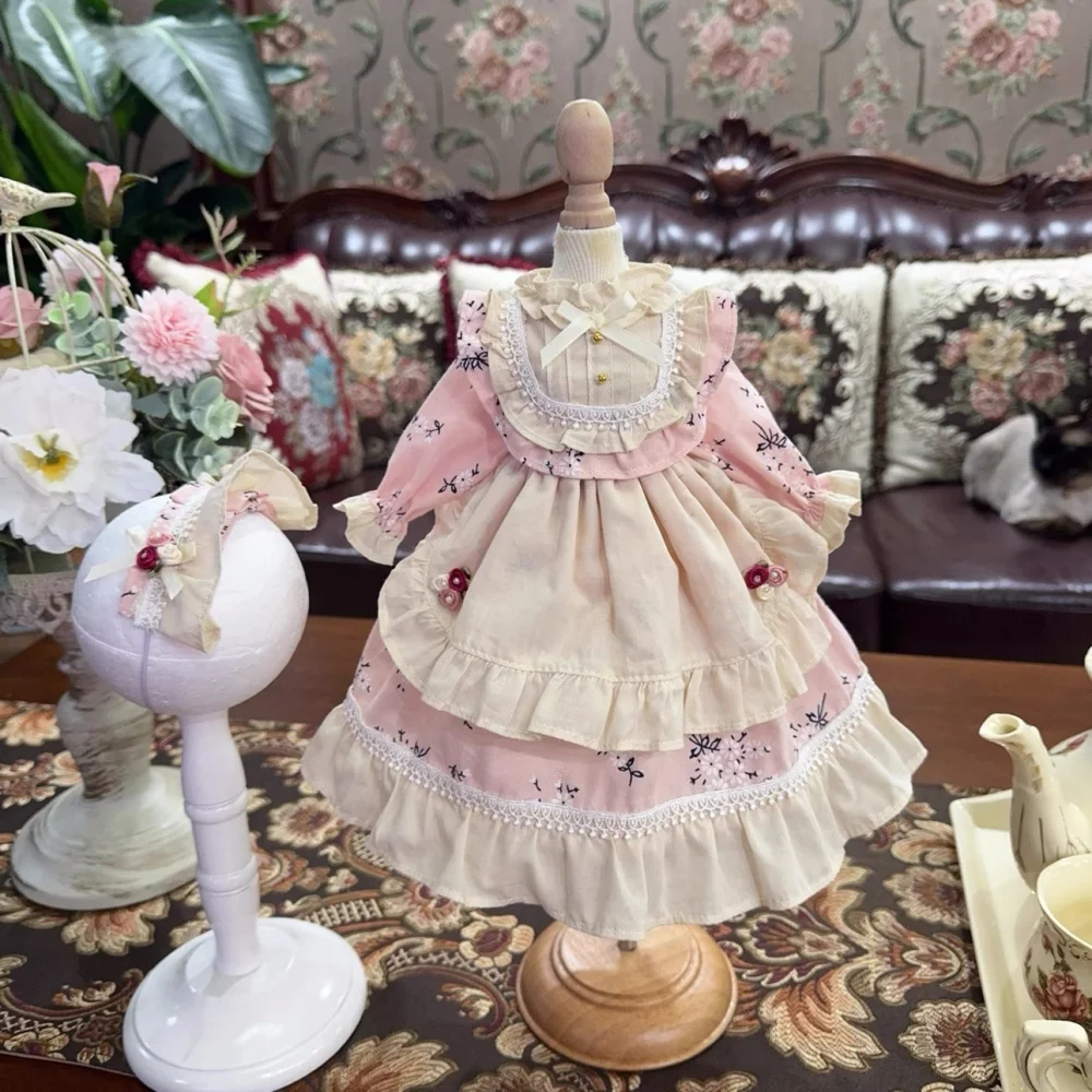 BJD Doll clothes fit into 1/4 1/3 1/6 Blythe size pink floral long sleeve dress doll accessories