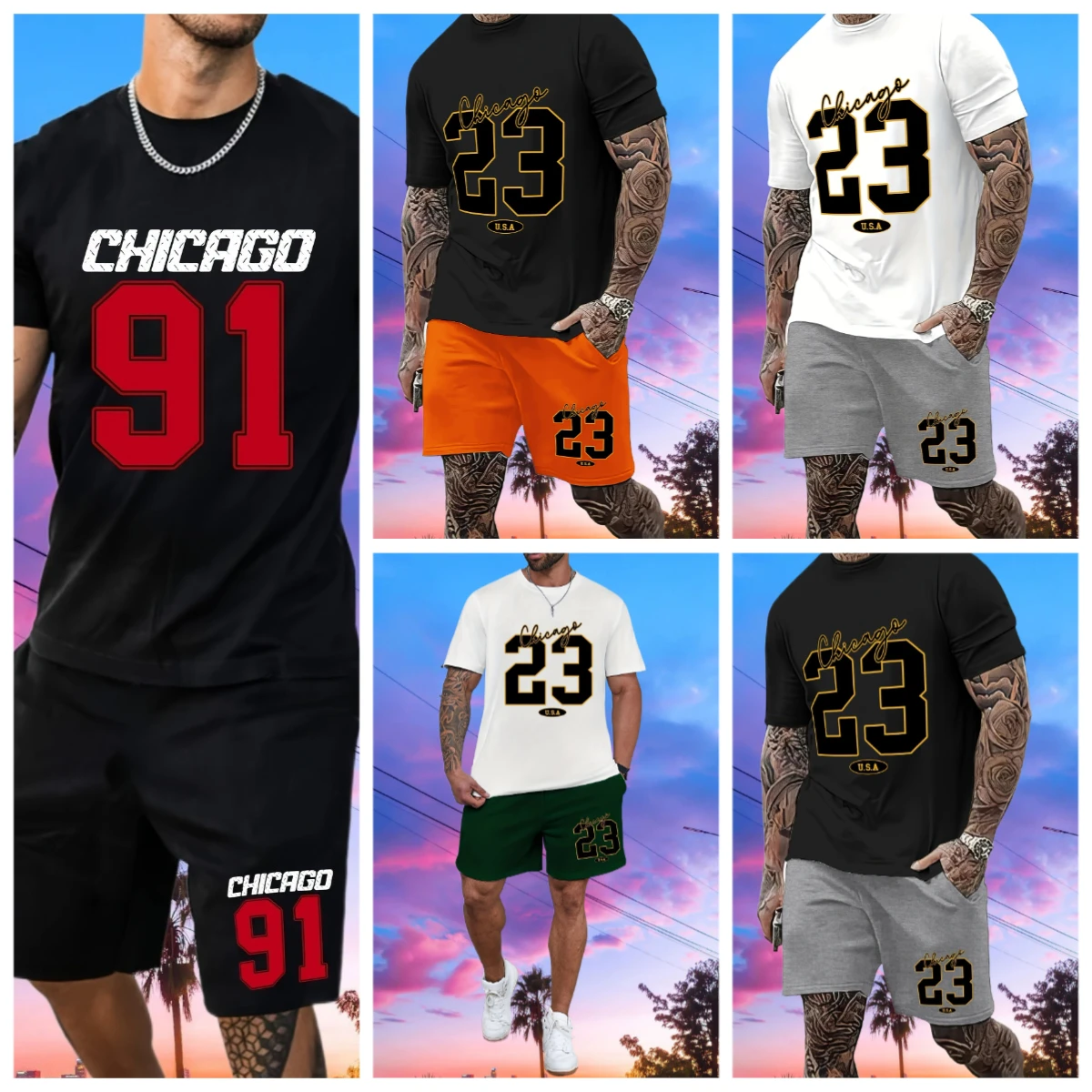 

2025 Latest Hot T-shirt Set 3D Vacation Style Trendy Various Elements Fashionable Street Men's Set Summer Top Shorts Breathable