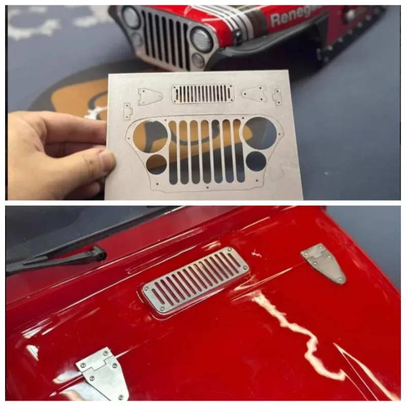 Realistic Interior Metal Front Grille Wooden Decorative Floor Panel for AXIAL SCX10 III Jeep CJ-7 1/10 RC Crawler Scale Mod Part