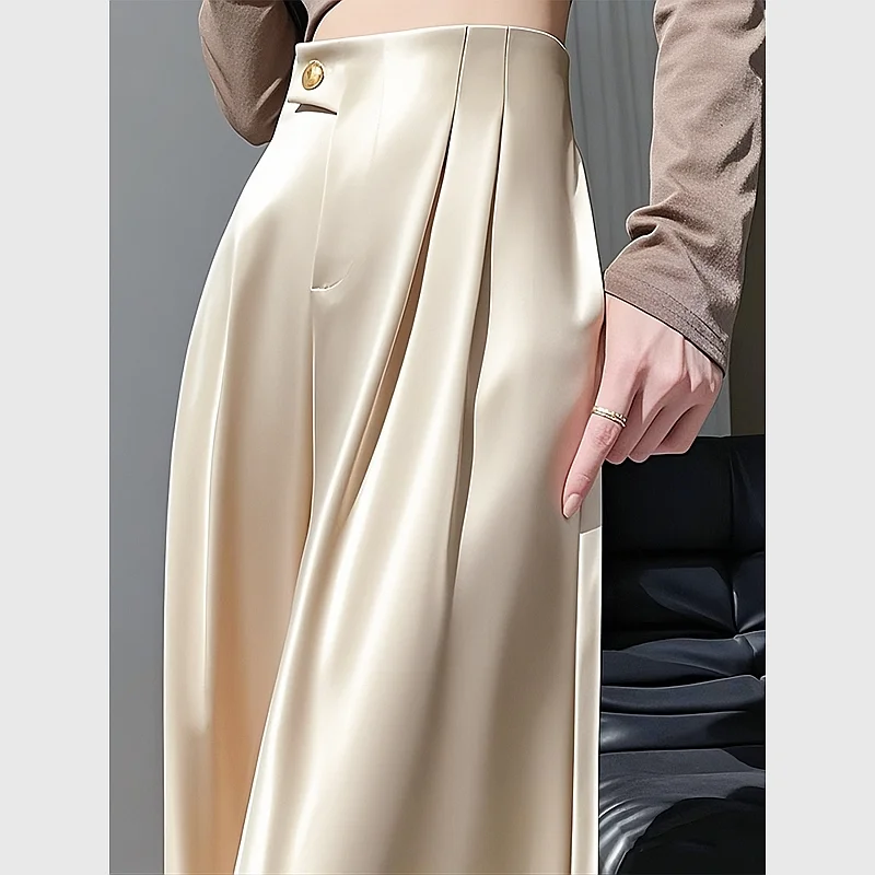 Apricot Satin Wide-Leg Pants Women's 2026 Spring High-Waisted And Thin Straight And Loose Cool Pants Female