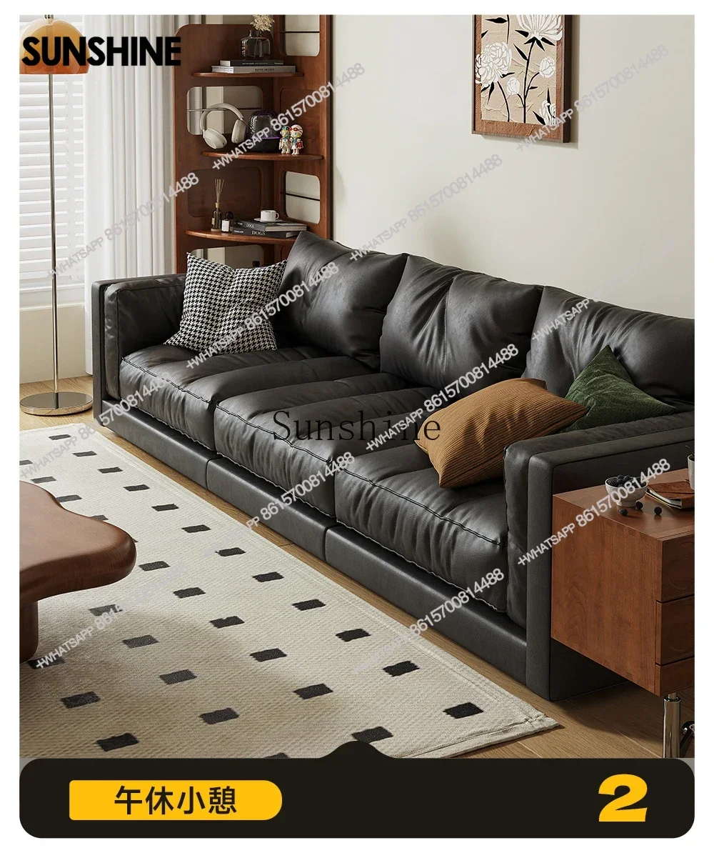 Italian style, modern minimalist cowhide sofa, small apartment tofu block living room, high-end sense
