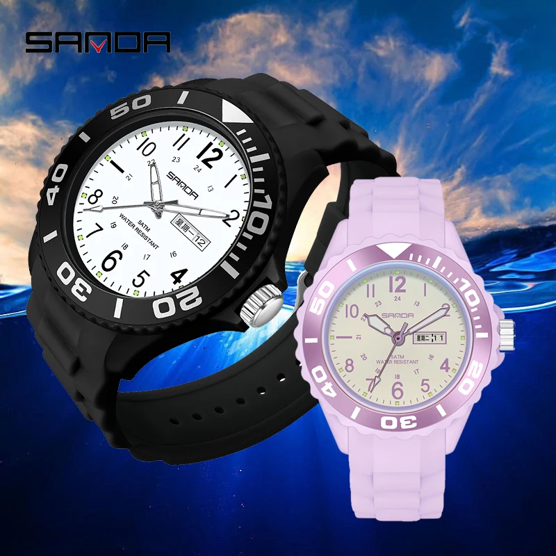 SANDA-Relojes de pulsera de cuarzo para hombre y mujer, conjunto de reloj de lujo para jóvenes y niñas, negocios, 1053, 9005