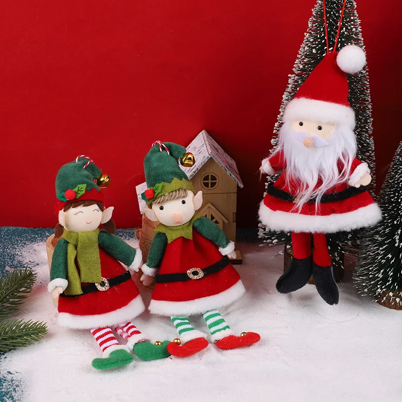 

2025 Christmas Elf Dolls Hanging Ornament Xmas Tree Boy Girl Elf Santa Claus Pendants Home Decoration Kids New Year Party Gift