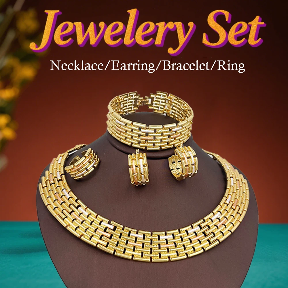

Exaggerate Statement Big Jewelry Set African Nigeria 18K Gold Plated Large Choker Neclace Eariing Set Summer Beach Party Jewelry