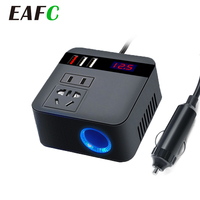 Car Inverter 150W 12V/24V DC To 220V AC Cigarette Lighter Power Supply Inverter Adapter with QC 3.0 USB Charger Fast Charging