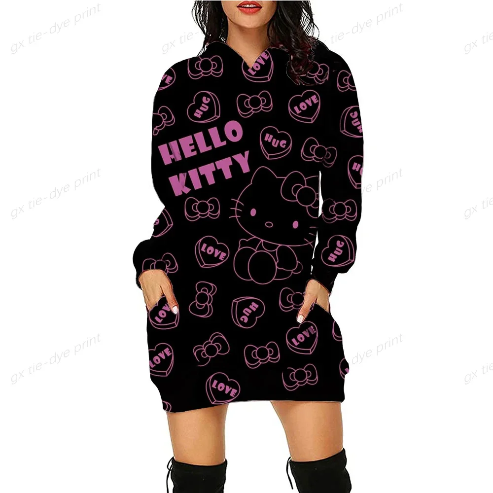 Sweatshirt Streetwear New Casual HELLO KITTY Print Spring Femme Large Size Vintage Long Sleeve Women Hoodies Dress Y2K