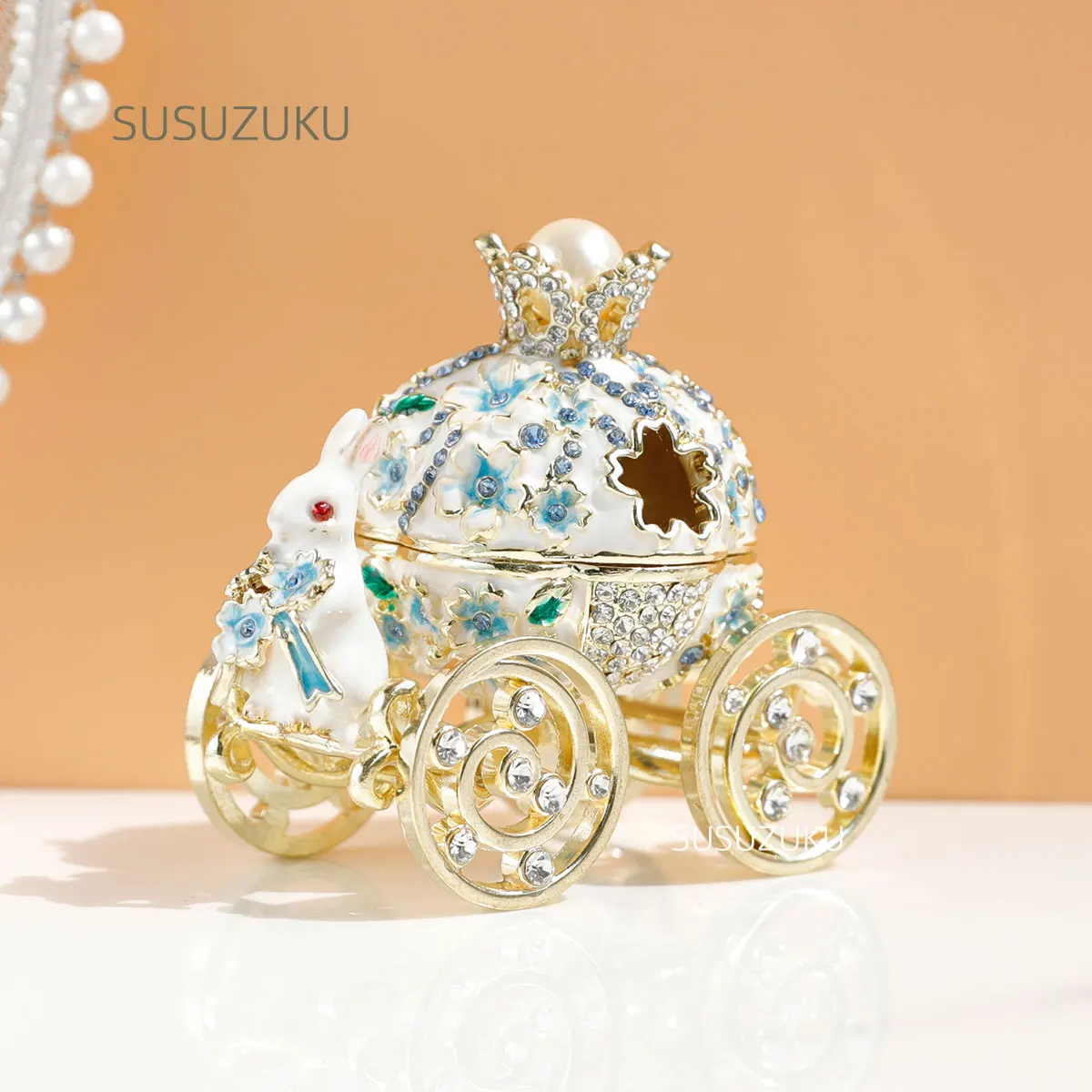 SIQIZHOU Wedding Ring Box Cherry Blossom Rabbit Carriage Jewelry Box Necklace Earrings Ring Box Crown Jewelry Box
