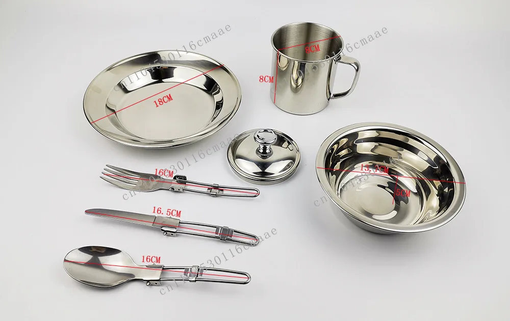 Outdoor Camping Single Stainless Steel Tableware Cooking Plate Soup Bowl Cup Knife Fork Spoon Portable Picnic Kitchenware