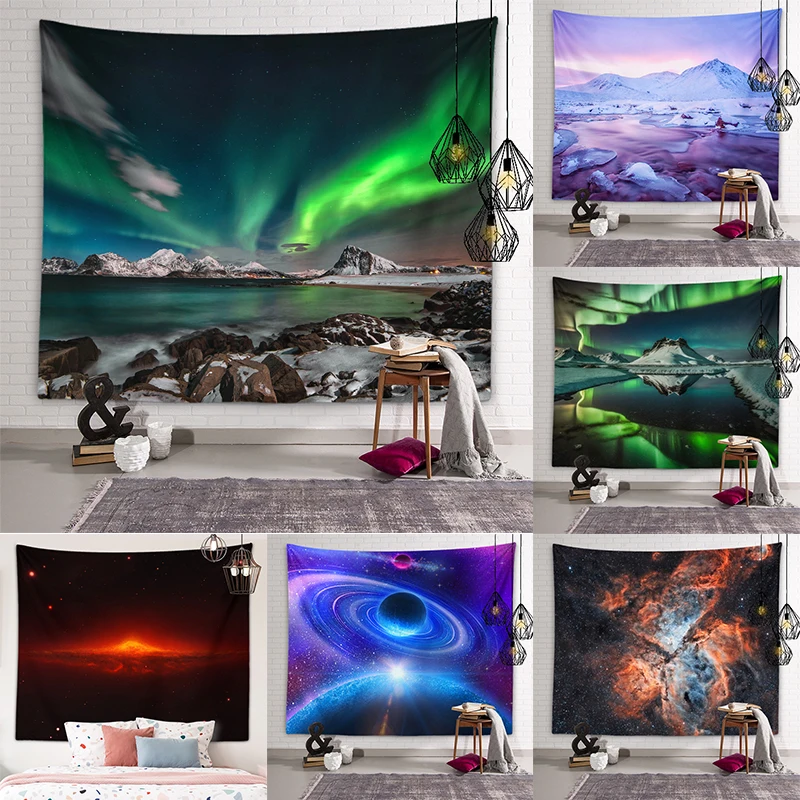 

Snow Mountain Aurora Tapestry Galaxy Star Wall Art Decoration Dormitory Room Aesthetics Living Bedroom Home