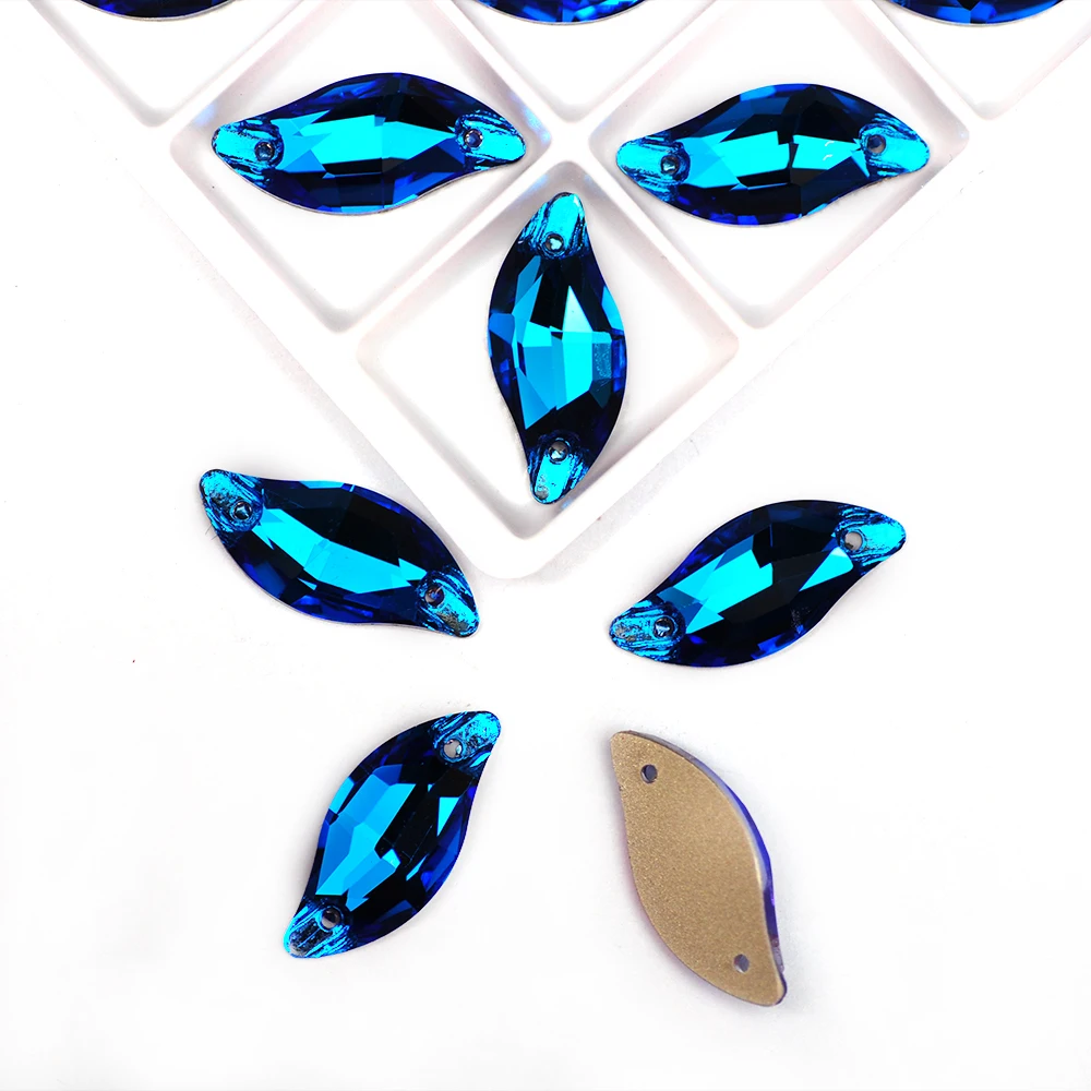 6A Best Quality Strass Leaf Shape Crystal Sew On Rhinestones Crystal Glass Sewing Beads for Wedding Dance Dress Garment Design