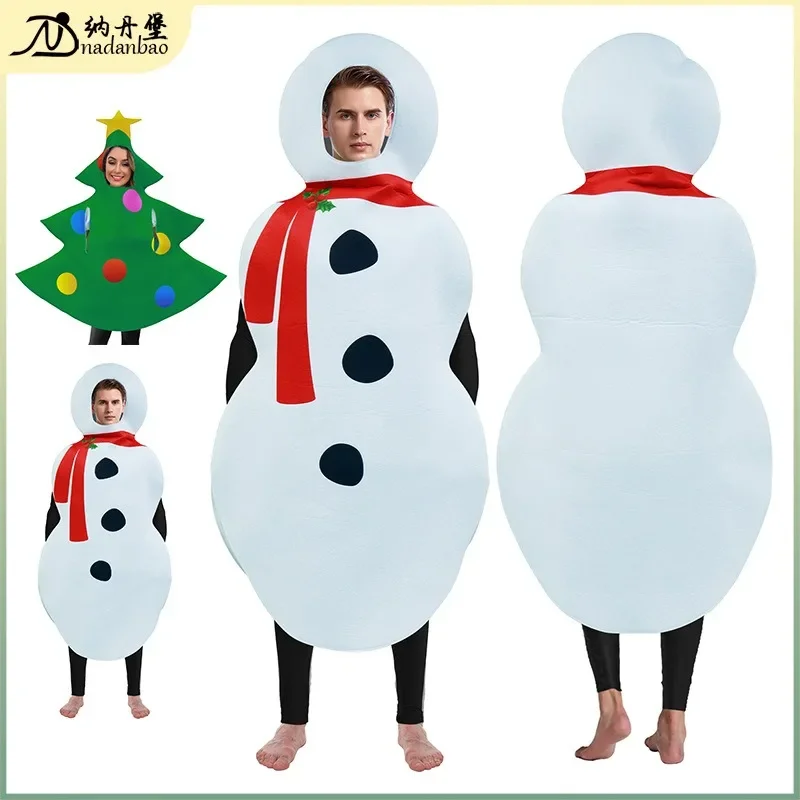 

Adult Unisex Cosplay Costume Snowman Print Sponge Clothes Carnival Party Green Christmas Tree Role Play Outfit For Man Kids