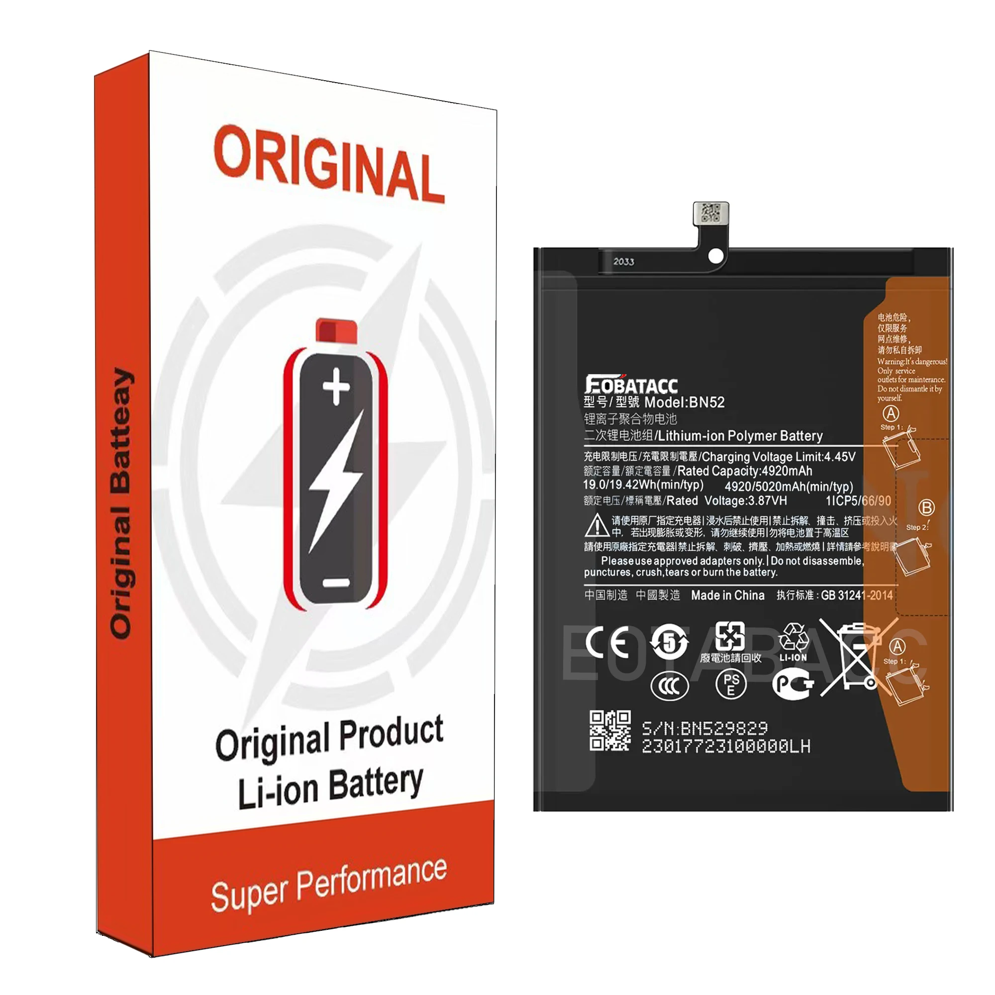 2025 Years EOBATACC 100% New BN52 5020mAh Battery For For Xiaomi Redmi Note 9S Note 9 Pro Phone Replacement Batteries+Free Tools