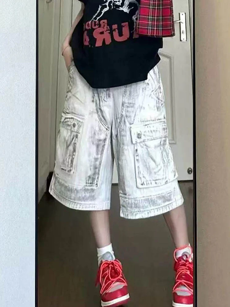 

Джинсовые орты с принтом тай-дай, мужские летние дизайнерские рабочие брюки с завышенной талией в американском стиле High Street Carpenter, брюки пяти длины