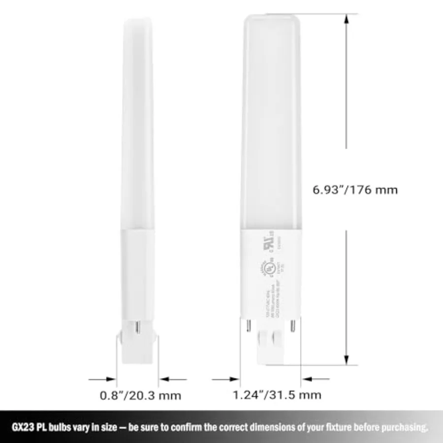 GX23 Base LED Bulbs, 6W 13W CFL Equivalent Slim 2-Pin PL Horizontal LED Light, K Cool Light, 360° Beam, 120 277V Plug-and-Play,