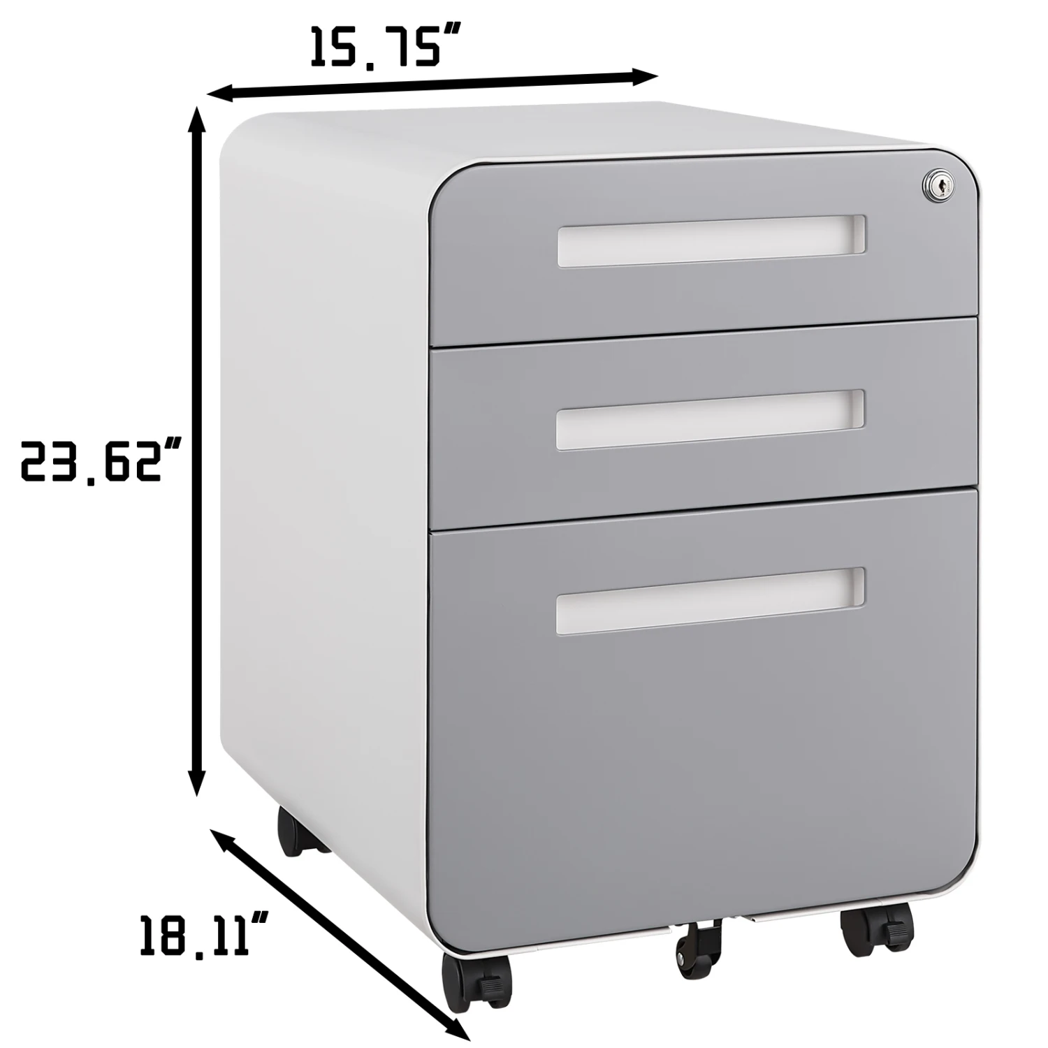 3 Drawer Mobile File Cabinet for Under Desk Office, Legal/Letter/A4 Files, Anti-Tilting Design, Cold Rolled Steel, Waterproof, B