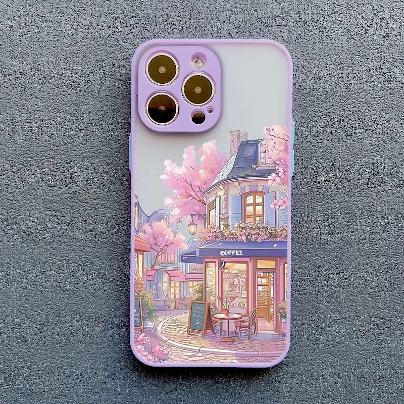 Feine Cartoon-Lila-Straßenlandschaft Handyhülle für iPhone 17 16 Pro Max Plus 15 14 13 12 11 Pro Max Mini XR XS X 7 8 Plus Rückseite – Detail 3