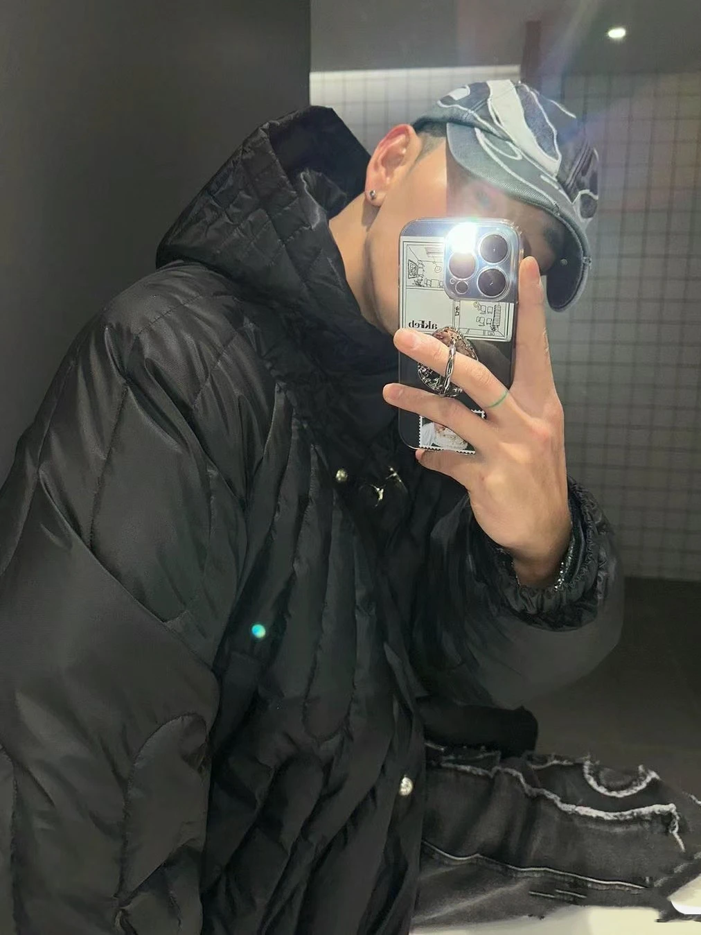 Thug Club 23SS Bla Nylon Windproof Waterproof Goose down Hooded Jaet 360g Filled Warm Autumn Winter Men's Puffer Coat