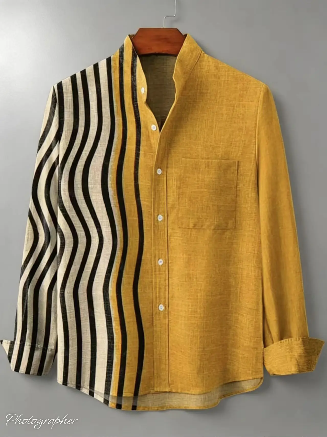Men's Long Sleeved Linen Shirt, Spring and Autumn 2026, Elegant Design, 3D Printing, Floral Pattern, Artistic Shirt