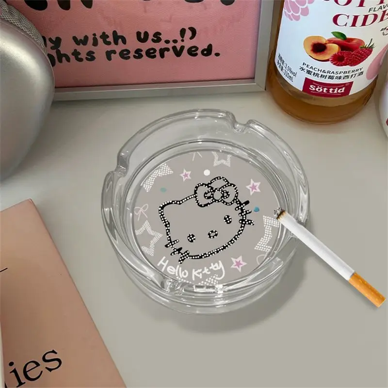 

Cute Sanrio Hello Kittys Kuromi Cinnamoroll Ashtray Cartoon Simple Home Anime Accessories Kawaii Transparent Glass Ashtray Gifts