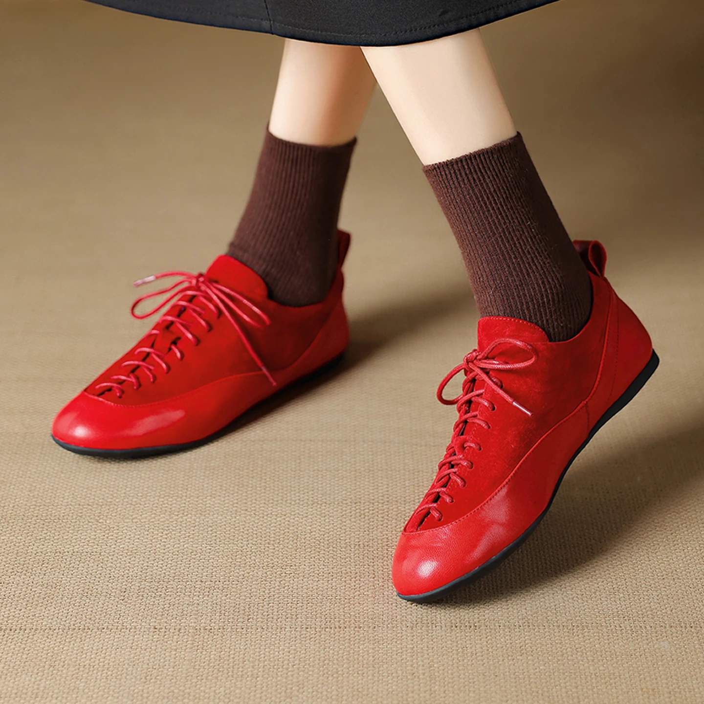 

﻿ Genuine Leather Sheepskin Women's Shoes,Lace-Up Ballet Flats,Fashion Women Oxfords,German Trainer Shoes