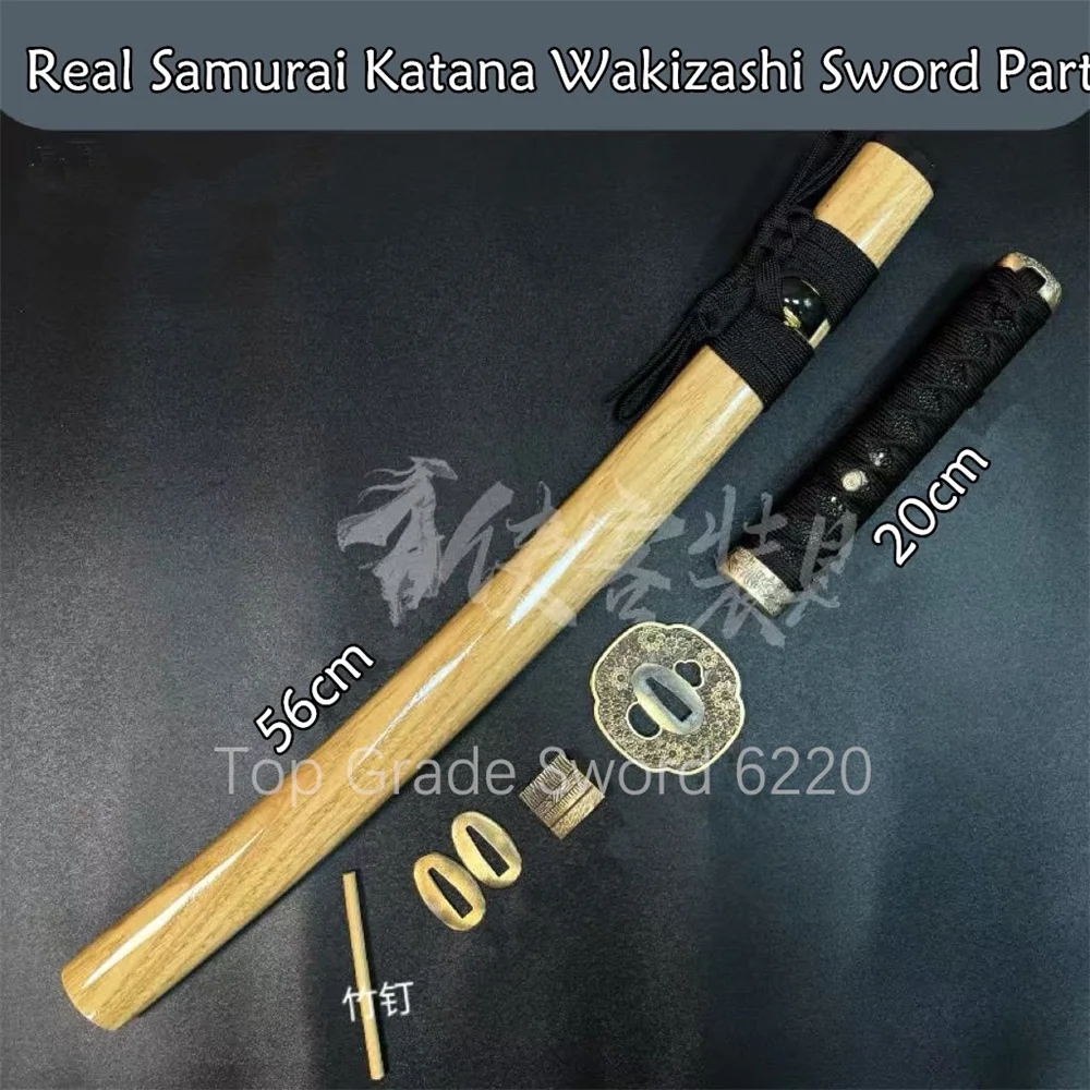 A Set Wonderful Tsuka Handle Brass Tsuba Handguard Habaki Seppa Hardwood Sheath For Real Samurai Katana Wakizashi Sword Parts
