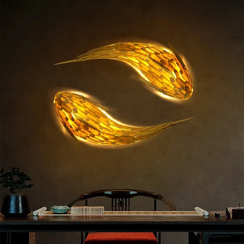 Whale Lamp Japanese Style Solid Wood Dolphin Ceiling Lamp  Asian Restaurant Hotpot Shop Carp  Lamp Fish Decorative Wall Lamp