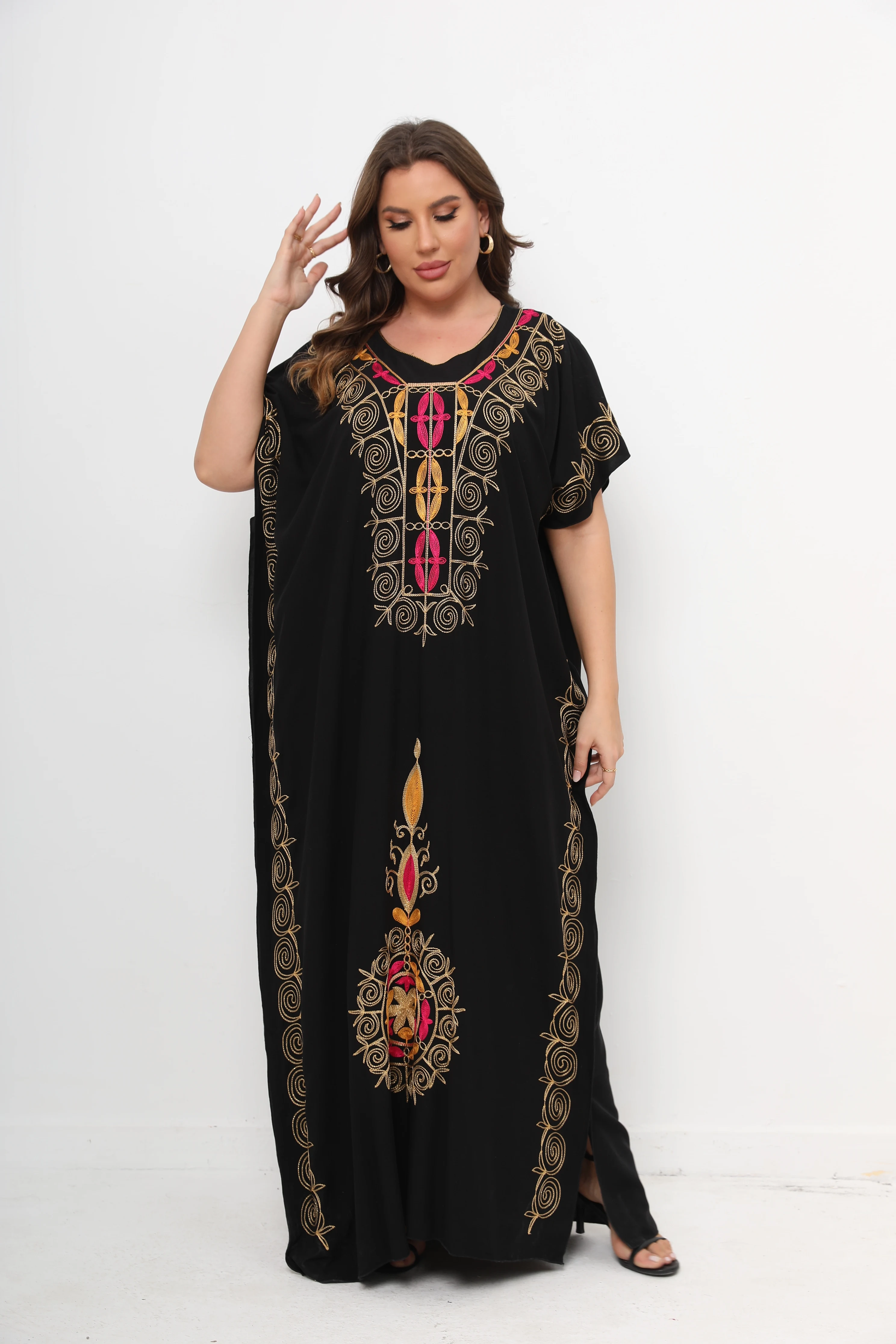 New Summer African 100% Cotton Abaya O-neck Jilbab Short Sleeve Loose Style Dashiki Kaftan Dubai Stripe Lady Moroccan Plus Size