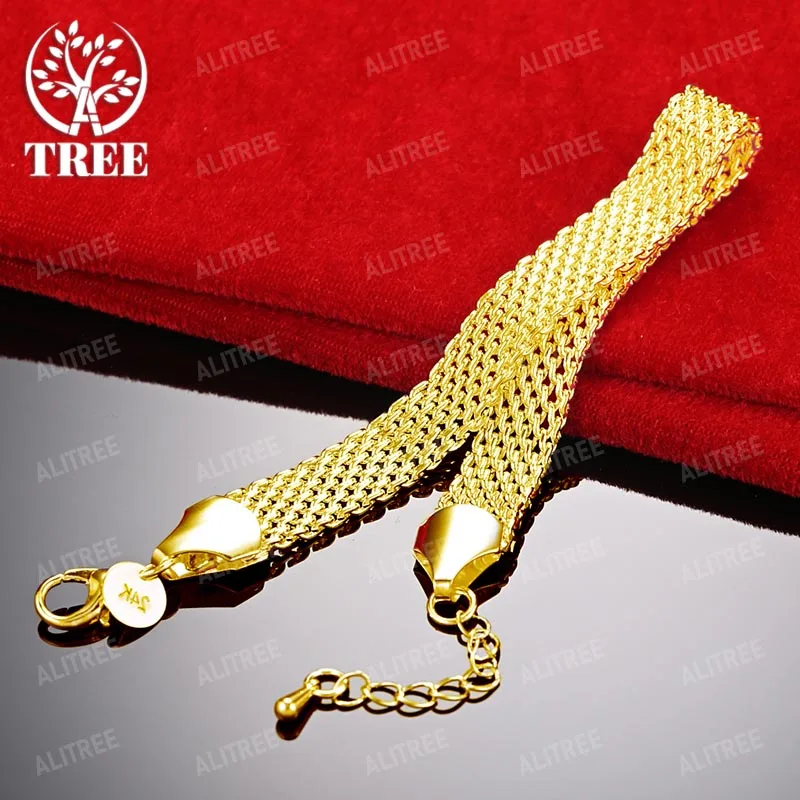 ALITREE 18K złota bransoletka z paskiem do zegarka prezent dla kobiety mężczyzna urodziny wesele biżuteria zaręczynowa szerokość 10mm łańcuszek — zdjęcie 4