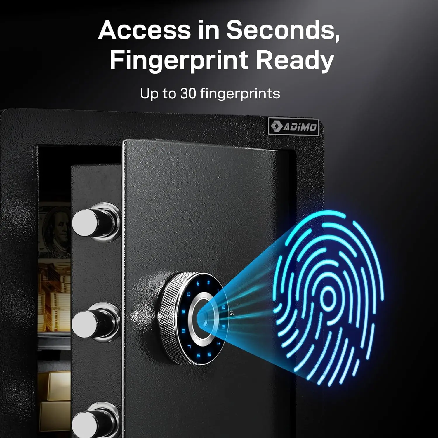 Biometric Safe Box, Fireproof 1.6 CuFt Fingerprint Safe w/Touchscreen, Removable Shelf & Alarm System, Money Box for Secure Docu