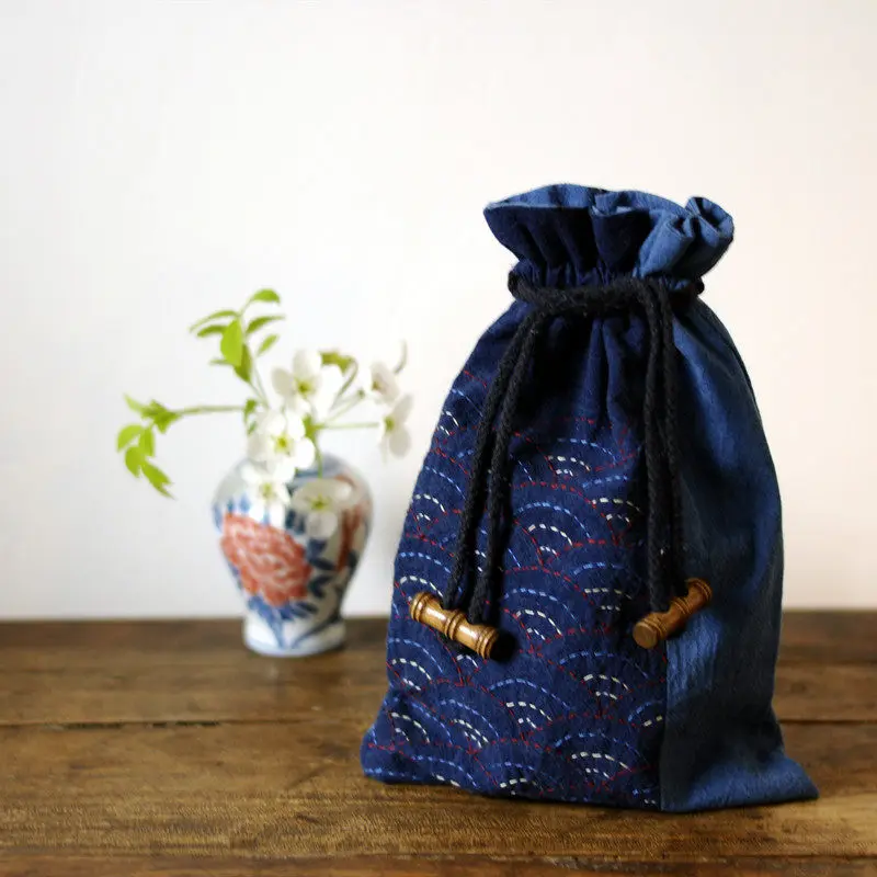 Seigaiha Child Embroidery Shrink Drawstring Bag Fabric DIY Sewing Materials Set Bag Recommended Adult Beginner Chinese Style